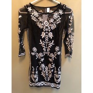 Embroidered mesh dress